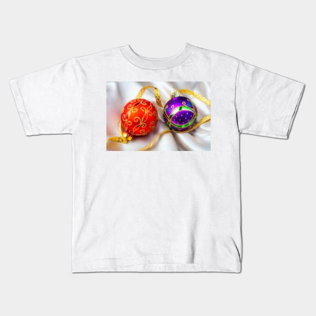 Red And Purple Christmas Ornaments Kids T-Shirt by photogarry